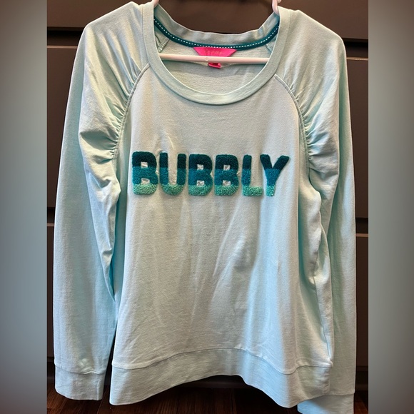 Lilly Pulitzer Aldean Bubbly Sweatshirt Size Large Blue Green Aqua - Picture 2 of 6